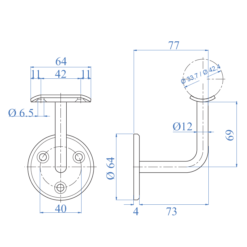 Inox® Wall Handrail Support