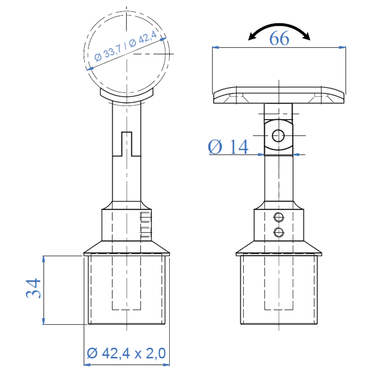 Inox® Pivoted Joint Handrail support
