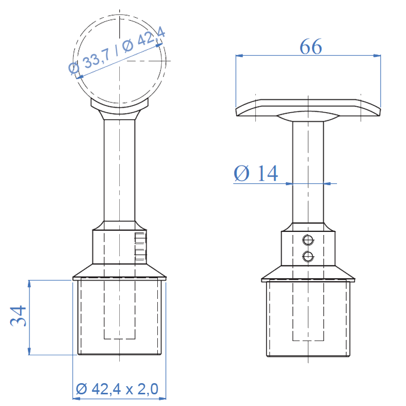 Inox® Rigid Joint Handrail Support
